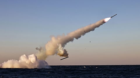 Photograph of a purported launch of a cruise missile from a submerged submarine