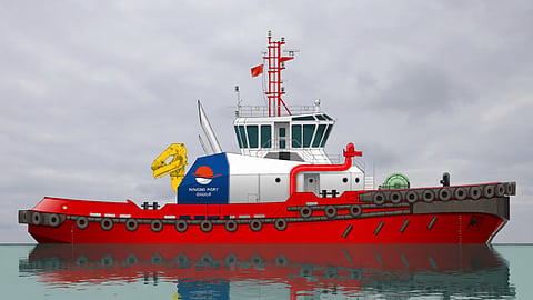 Rendering of Ningbo Port's new 38-metre ship handling and firefighting tug