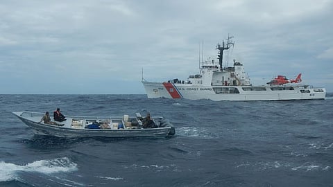 The US Coast Guard medium endurance cutter USCGC Active during an interdiction operation in the Pacific Ocean in late 2020