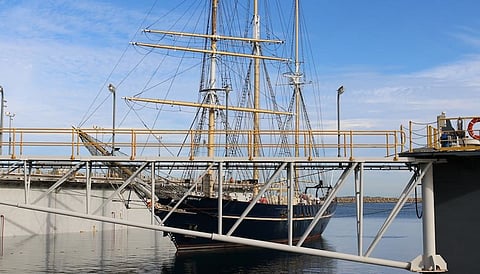 STS Leeuwin II docked for maintenance and refit work