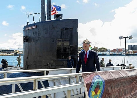 Australian Deputy Prime Minister Richard Marles disembarks the US Navy submarine USS Asheville during a visit to HMAS Stirling, Western Australia, March 1, 2023. (Photo: Royal Australian Navy/LSIS Ernesto Sanchez)