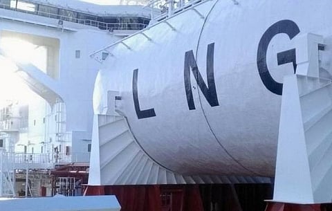 LNG fuel tank installation on a commercial tanker