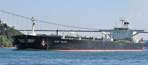 The Suezmax oil tanker Suez Rajan, later renamed St Nikolas, in 2019