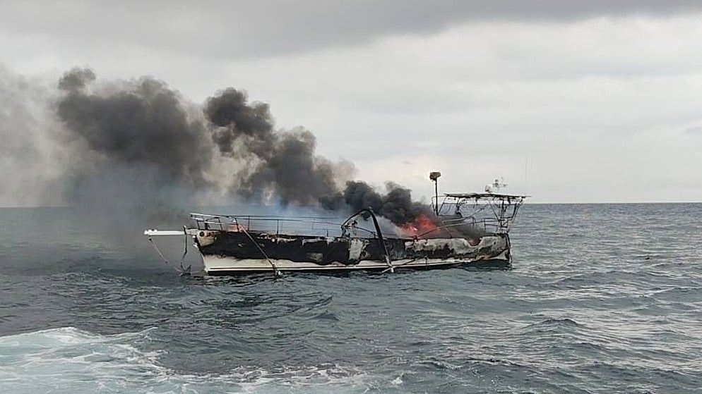 Seven rescued after yacht catches fire off Batangas, Philippines