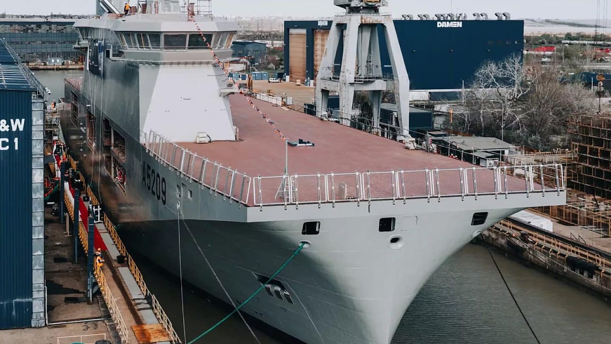 Portuguese Navy's future drone carrier hits the water