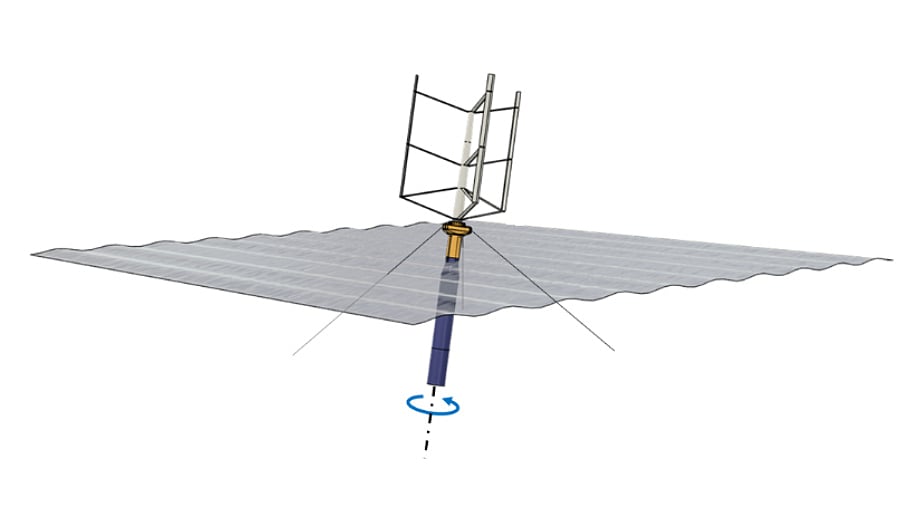 Experimental floating axis wind turbine installed off Iki City, Japan