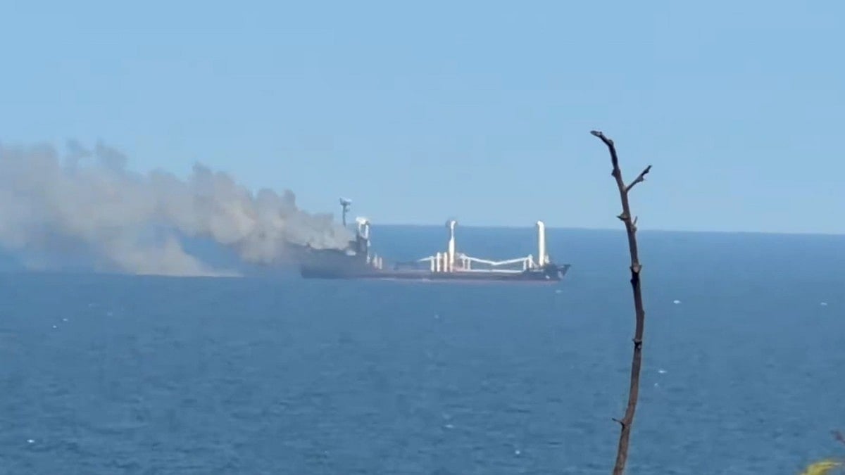 Aftermath of Russian missle attack on Guinea-Bissau-flagged Golden Leo