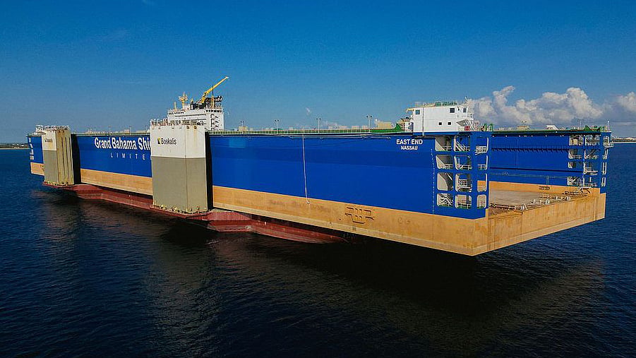 East End being transported on a Boskalis deck cargo vessel on her delivery voyage from China