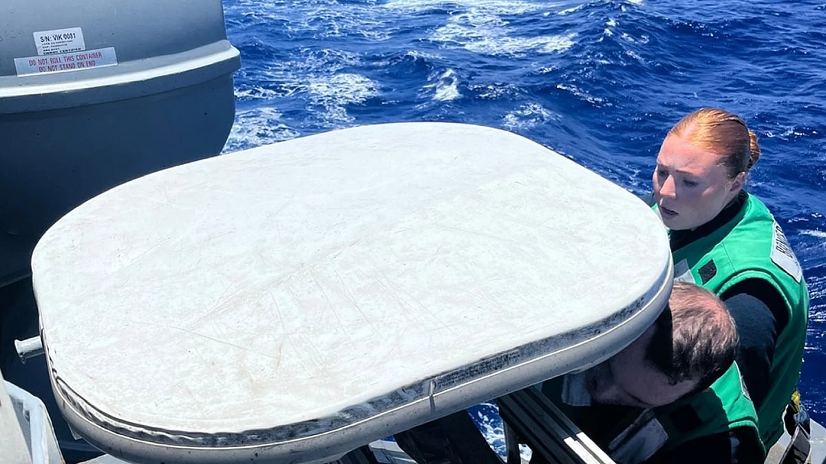 A Starlink antenna on the US Navy aircraft carrier USS Abraham Lincoln