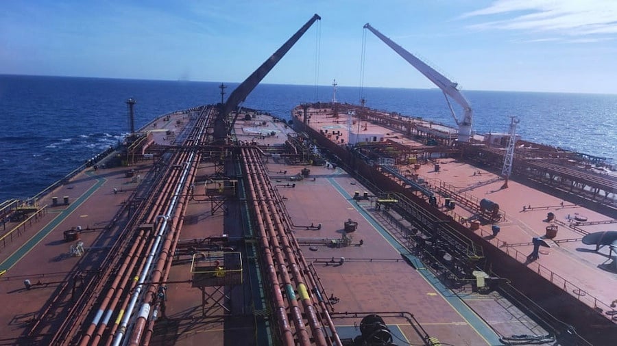 STS operations on a Suezmax oil tanker