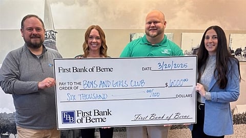 First Bank of Berne donates $6,000 to the Boys &amp; Girls Club.&nbsp;