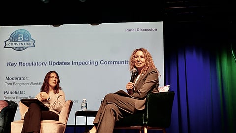 Independent Community Bankers of America President/CEO Rebeca Romero Rainey discusses the current regulatory landscape July 28 during BankIn Minnesota's annual state convention at Treasure Island Resort &amp; Casino. (Sam Wilmes/BankNews.com)