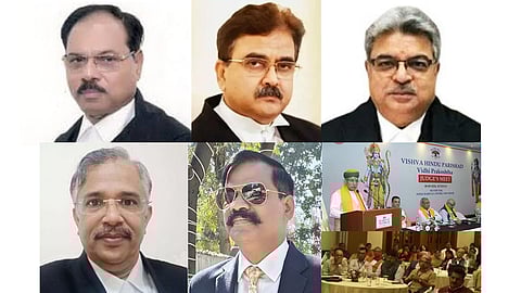 [L-R]  Justice SK Yadav, Justice Abhijit Gangopadhyay, Justice Rohit Arya; Justice V Srishananda, Judge Ravi Diwakar