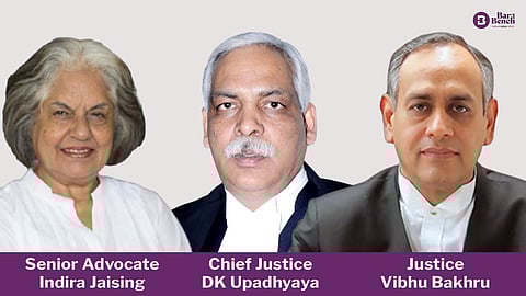Senior Advocate Indira Jaising, Chief Justice DK Upadhyaya and Justice Vibhu Bakhru