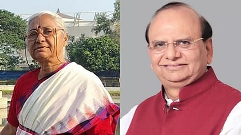 Medha Patkar (L), Delhi LG VK Saxena (R)