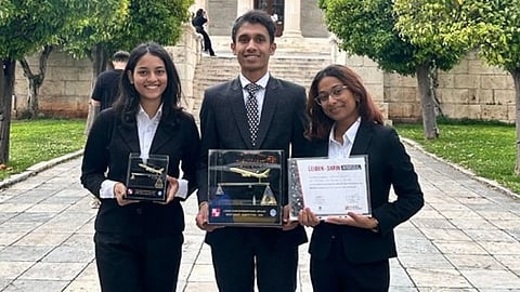 Winners Leiden Sarin International Air Law Moot Court Competition (L to R: Anshita Tiwari, Raghunandan N, and Sarah Singh)