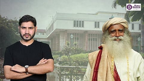 Shyam Meera Singh (L), Delhi High Court, Sadhguru (R)
