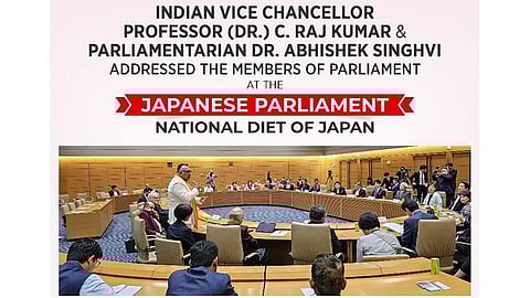 JGU Prof (Dr) C Raj Kumar and Sr Adv Dr Abhishek M Singhvi address Japanese Diet
