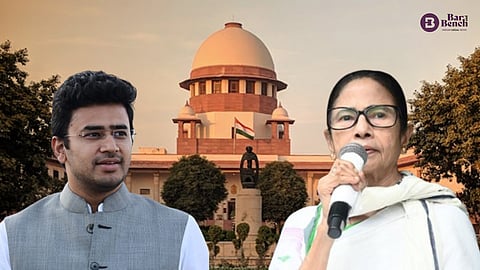 Tejasvi Surya and Mamata Banerjee with Supreme Court
