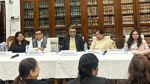 (L-R) Advocate Abiha Zaidi, Senior Advocate Sanjay Ghose, Justice Amit Bhansal, Justice Neena Bansal Krishna and Dr. Kamna Chhibber