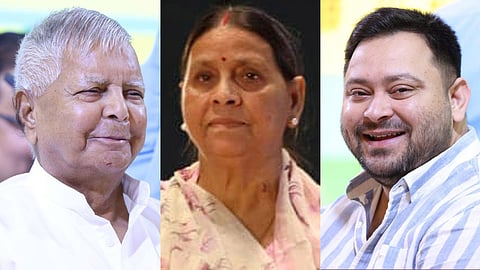 (L-R) Lalu Yadav, Rabri Devi and Tejashwi Yadav 