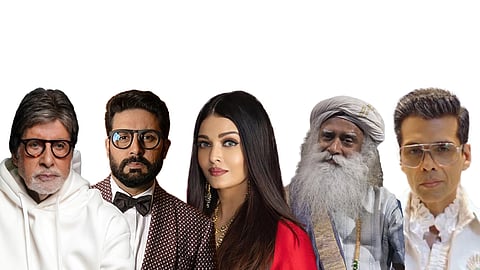 Amitabh Bachchan, Abhishek Bachchan, Aishwarya Rai Bachchan, Sadhguru and Karan Johar
