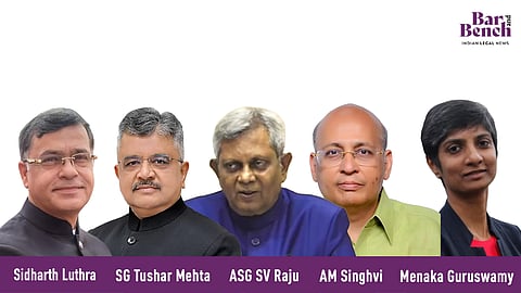 Sidharth Luthra, SG Tushar Mehta, ASG SV Raju, AM Singhvi, Menaka Guruswamy