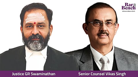 Justice GR Swaminathan and Senior Counsel Vikas Singh
