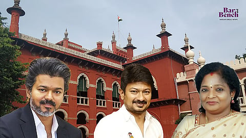 TN CM Vijay, Udhayanidhi Stalin and Tamilisai Soundarrajan with Madras HC
