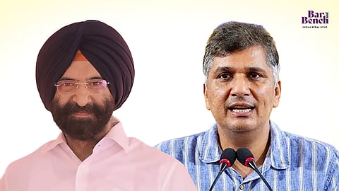Delhi Minister Manjinder Singh Sirsa and AAP's Saurabh Bharadwaj
