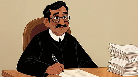 Judge with case files
