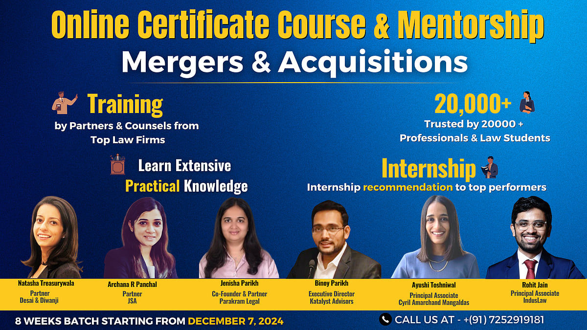 Certificate Course on Mergers and Acquisitions Practice led by Top Law ...