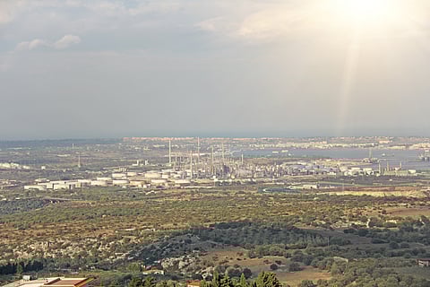 Sicily, oil refinery, sunshine, panorama