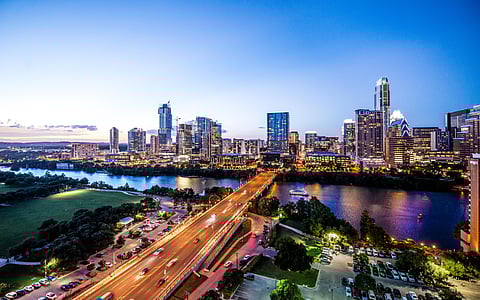 Austin, Texas, highway,  dusk, bridge, CBD