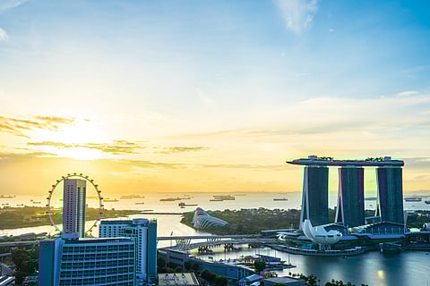 Singapore, gardens by the bay, sunset, marina bay sands, vessels, city-state