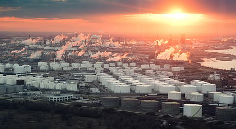 Houston, storage tanks, sunset