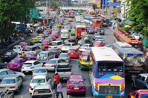 Bangkok, traffic, buses, cars