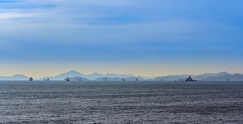 South Korea, vessels, tankers, sea, mountains