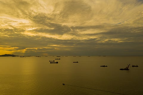Photo of chemical/oil tankers moored at sea near Singapore
