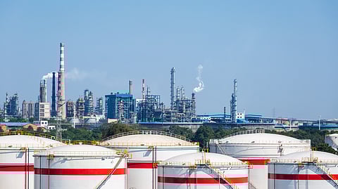 Photo of refinery and storage tanks in China