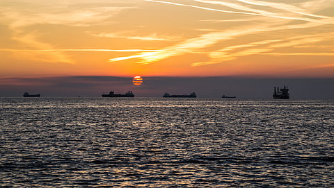 Photo of vessels in Mediterranean Sea at sunset