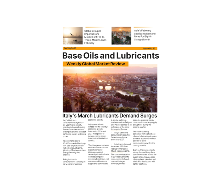 Front cover of Base Oils and Lubricants: Weekly Global Market Review - 30 April '26