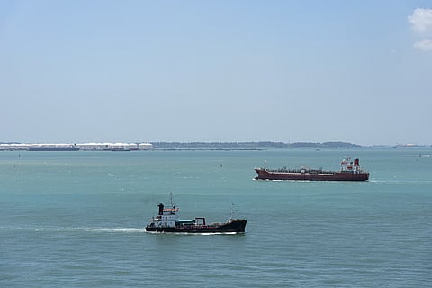 Photo showing vessels near storage terminal in Singapore