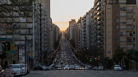 Photo of long avenue lined with tall buildings in Mar del Plata, Argentina