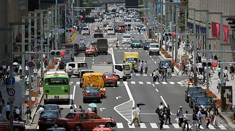 Photo of bustling view of vibrant streets in Chuo City, Tokyo
