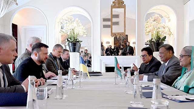 Prime Minister Sheikh Hasina and Ukrainian President Volodymyr Zelensky hold a meeting on the sidelines of the Munich Security Summit.