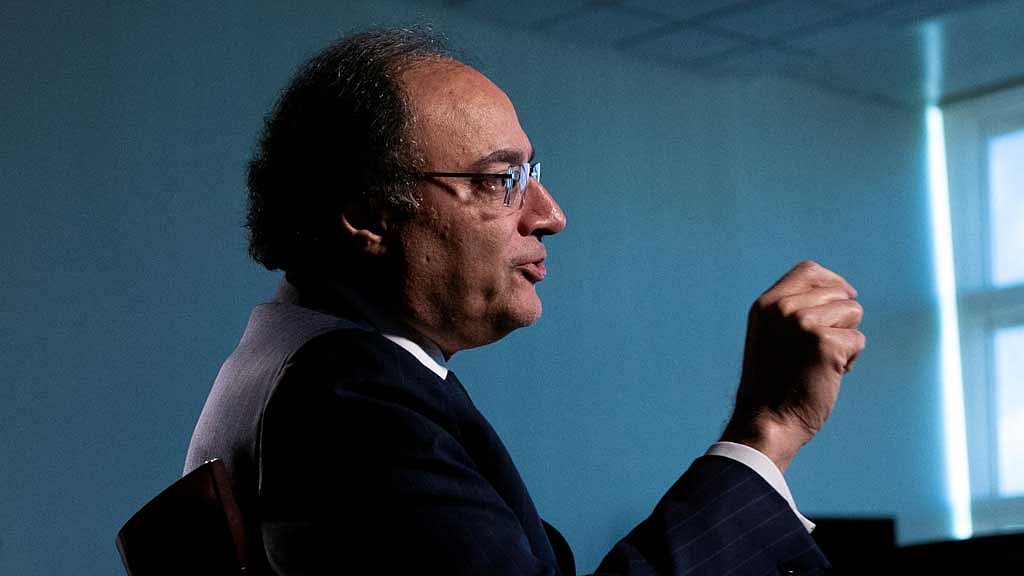 Pakistan Finance Minister Muhammad Aurangzeb is interviewed by Karin Strohecker, Reuters Chief Correspondent Emerging Markets, during the G20 Finance Ministers and Central Bank Governors' Meeting at the IMF and World Bank’s 2024 annual Spring Meetings in Washington, US, Apr 18, 2024. REUTERS
