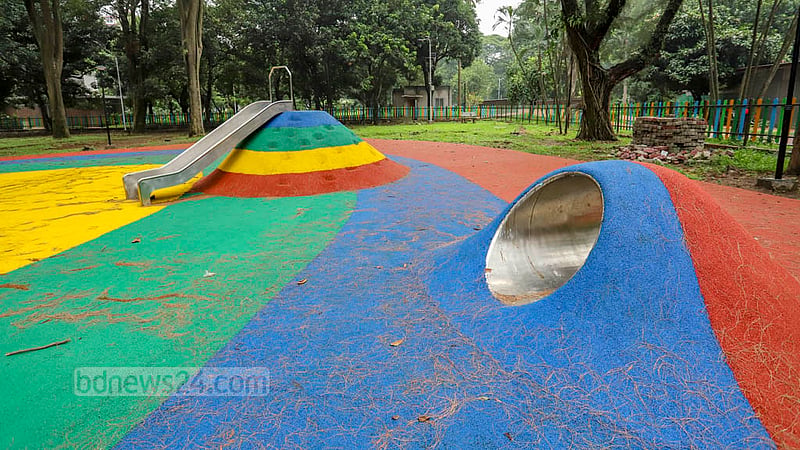 The revamped children's corner at Ramna Park awaits the arrival of children.