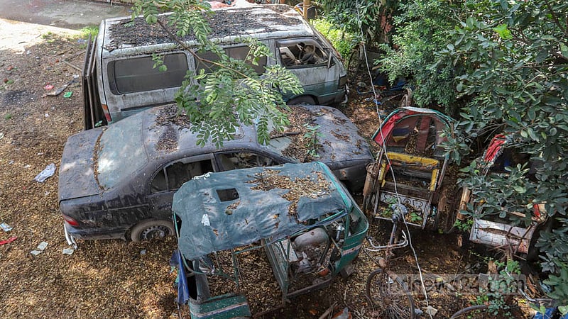 Vehicles seized by the authorities at Darus Salam Police Station take up a section of the Eidgah and playground in Mirpur's Golartek. The cars, which are meant to be used as evidence in various cases, are gathering rust from remaining out in the open for a long time.