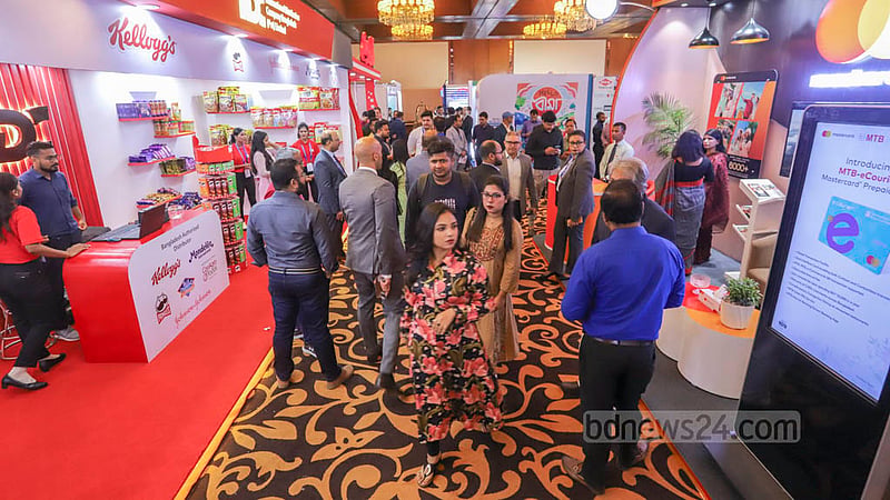 Visitors take a tour of the 28th US Trade Show after the inauguration of the three-day exhibition at Dhaka’s Pan Pacific Sonargaon Hotel on Thursday, Oct 27, 2022.